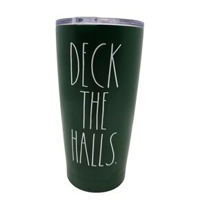 Rae Dunn Deck The Halls Tumbler Green Stainless Steel Holiday Travel Mug Lid OS